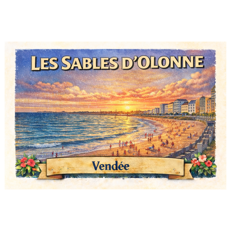 Les Sables-d’Olonne – Grande Plage (Coucher de soleil) – Lot 50 cartes postales – ADV