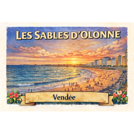 Les Sables-d’Olonne – Grande Plage (Coucher de soleil) – Lot 50 cartes postales – ADV