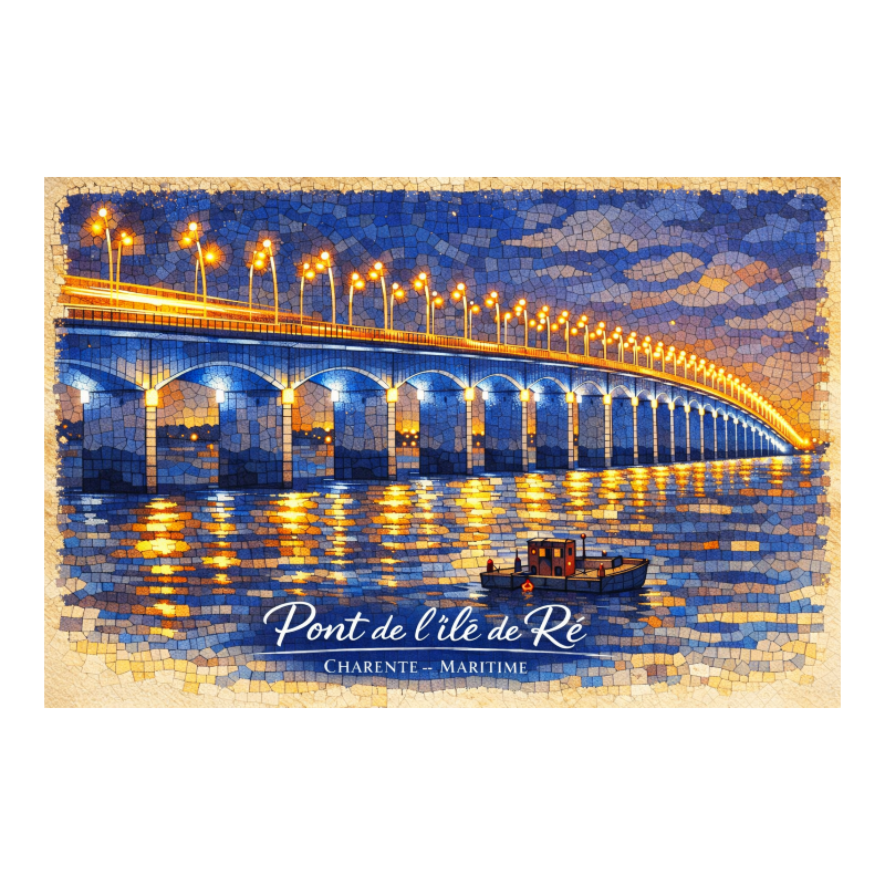 Charente-Maritime – Pont de l’Île de Ré – Nuit – Lot 50 cartes postales – MZK