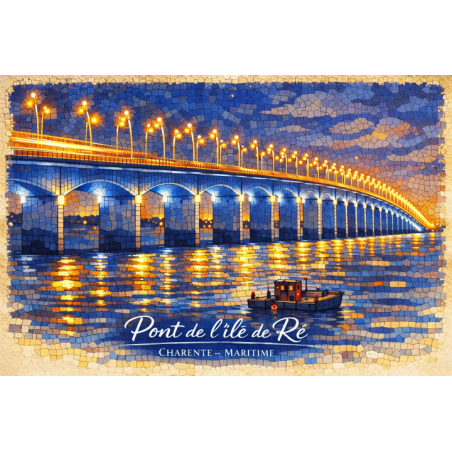 Charente-Maritime – Pont de l’Île de Ré – Nuit – Lot 50 cartes postales – MZK